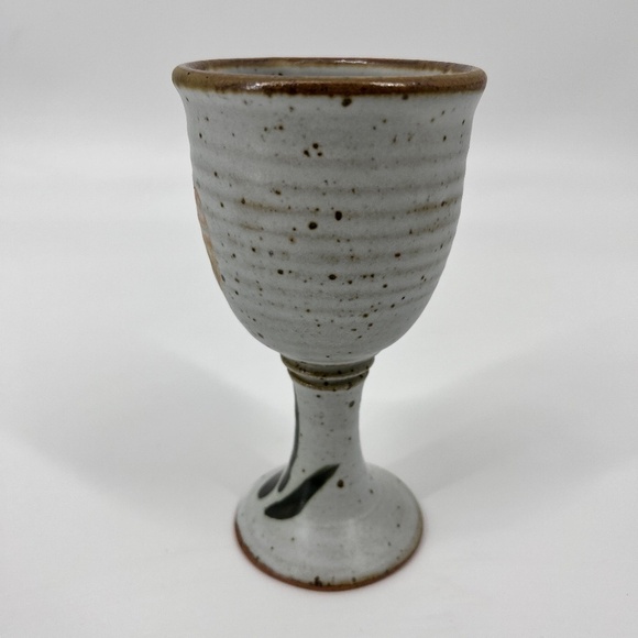 Handcrafted Pottery Goblet Cup/Chalice with Glazed Speckled Art Stone 7" Flower - Picture 5 of 12